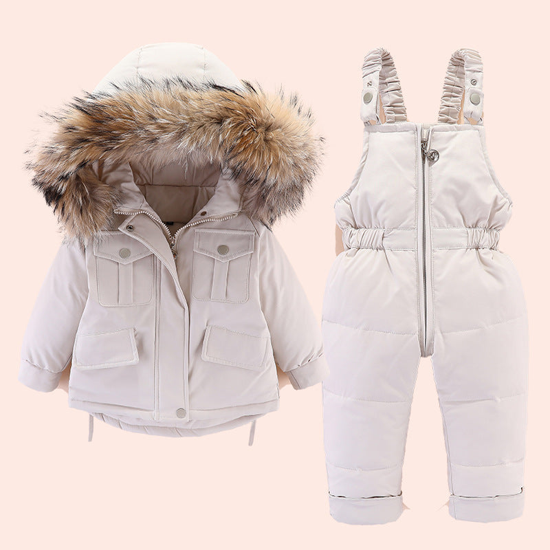 Kids Fur Collar Down Jacket – 2-Piece Korean Winter Suit