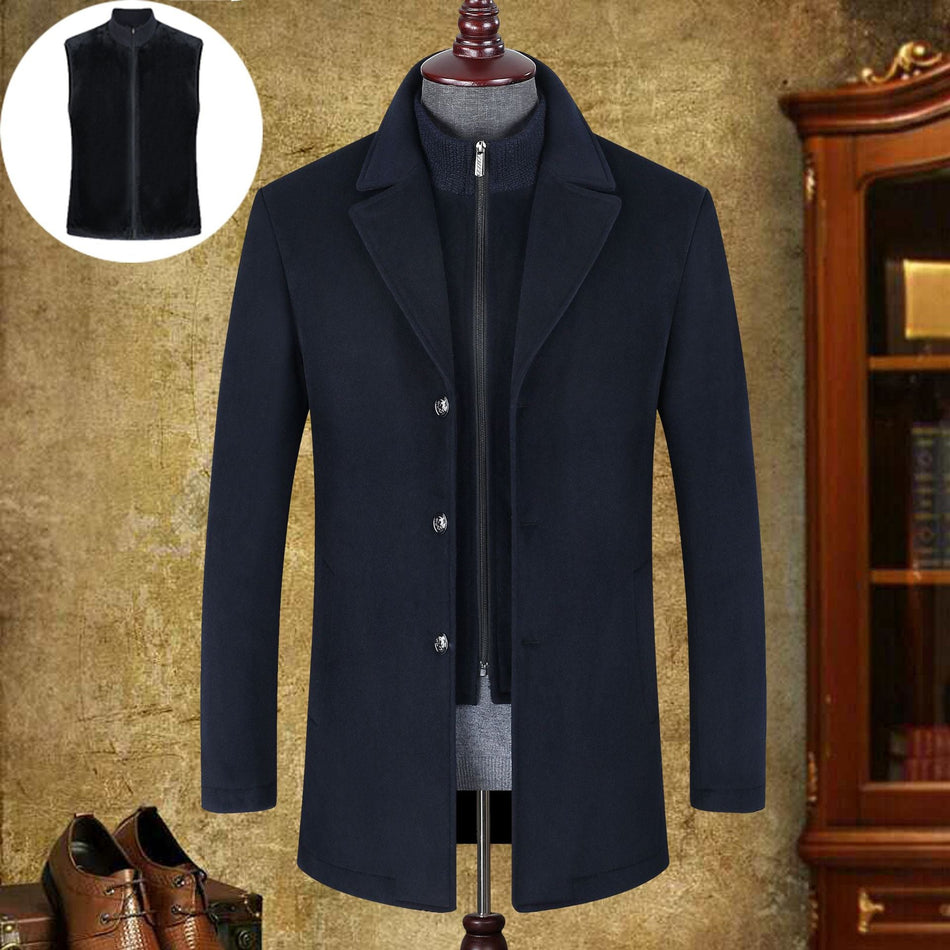 Men’s Wool Mid-Length Stand Collar Jacket