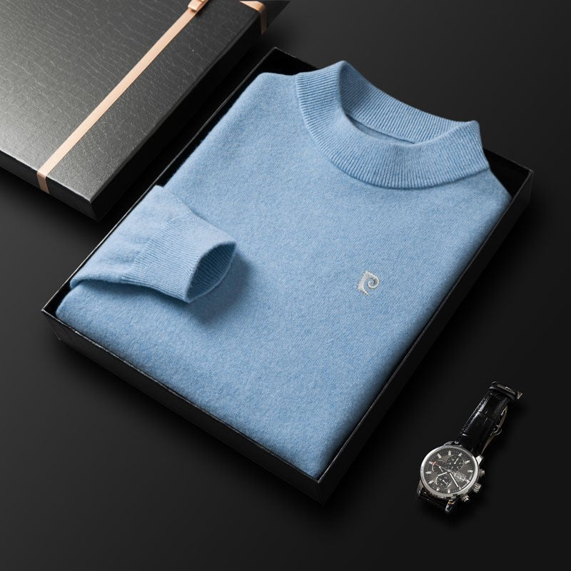 Men’s Embroidered Turtleneck Sweater – Casual Business Knit