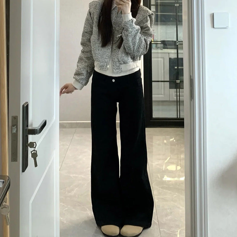 Black Fleece-Lined Wide-Leg Horseshoe Jeans