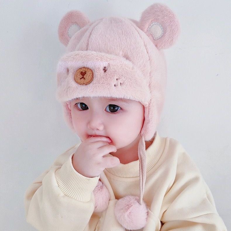STOCK-Baby Plush Winter Hat with Warm Earmuffs for Kids