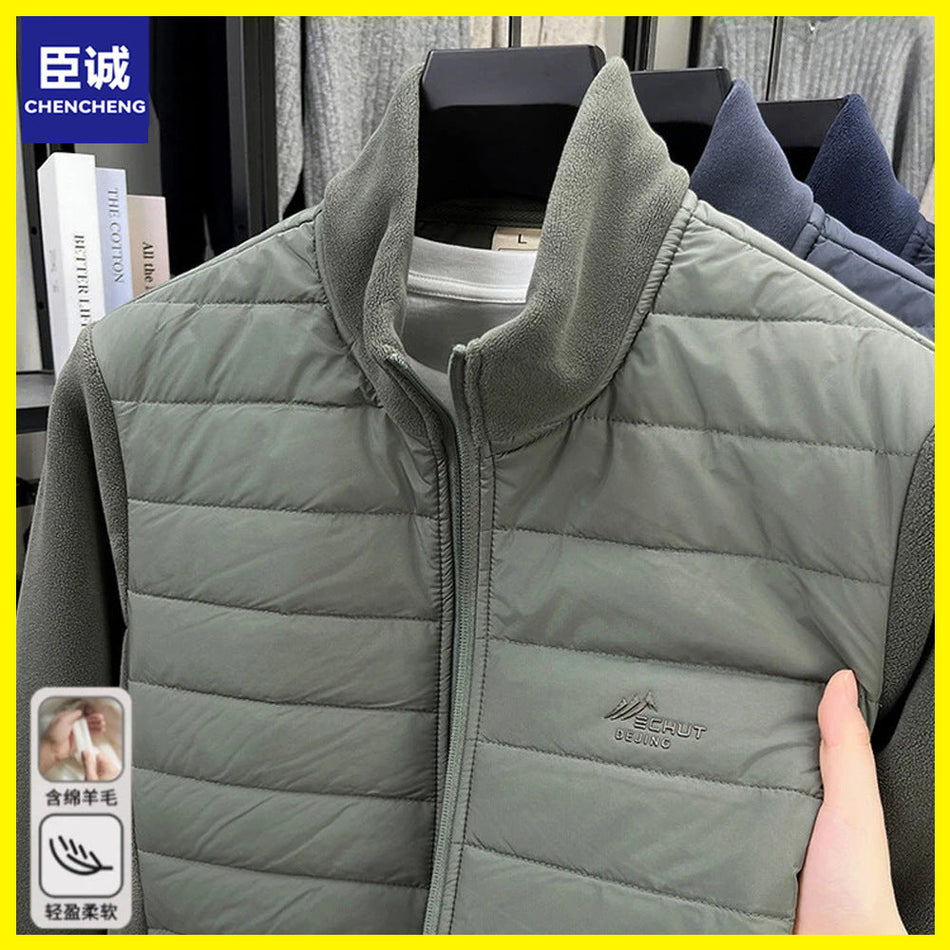 Men's Stand Collar Sheep Wool Jacket Zipper High-End Luxury