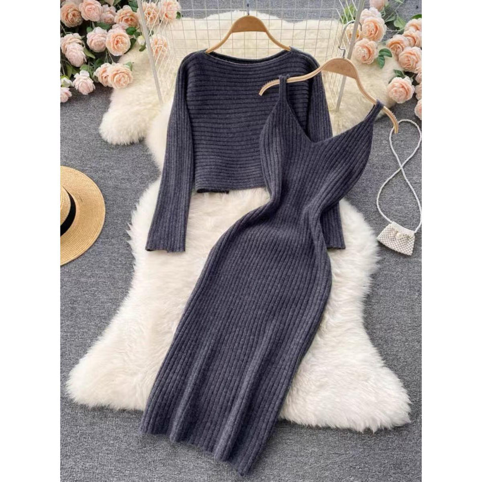 STOCK-Korean Pullover Sweater & Knitted Dress Set