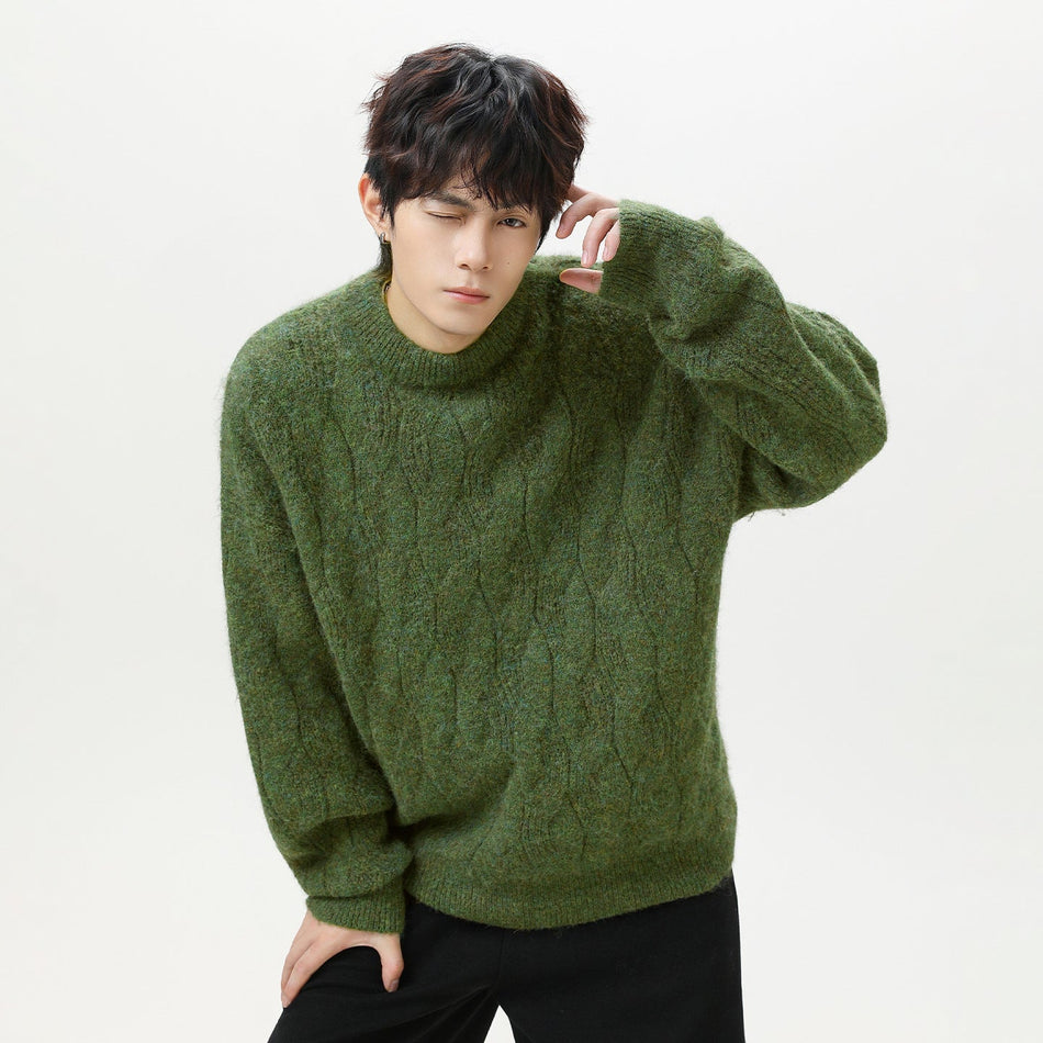 INSTOCK- Men’s Mohair Cable Knit Half Turtleneck Sweater Retro