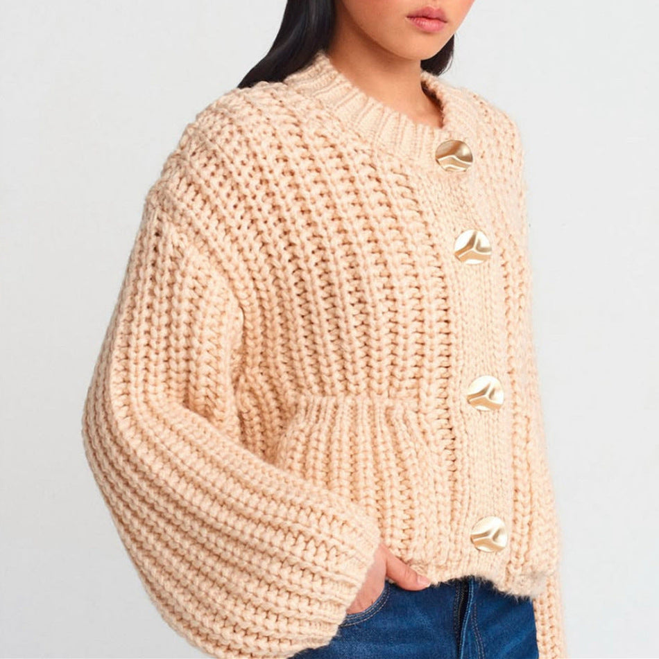 European-Style Thick Knitted Cardigan