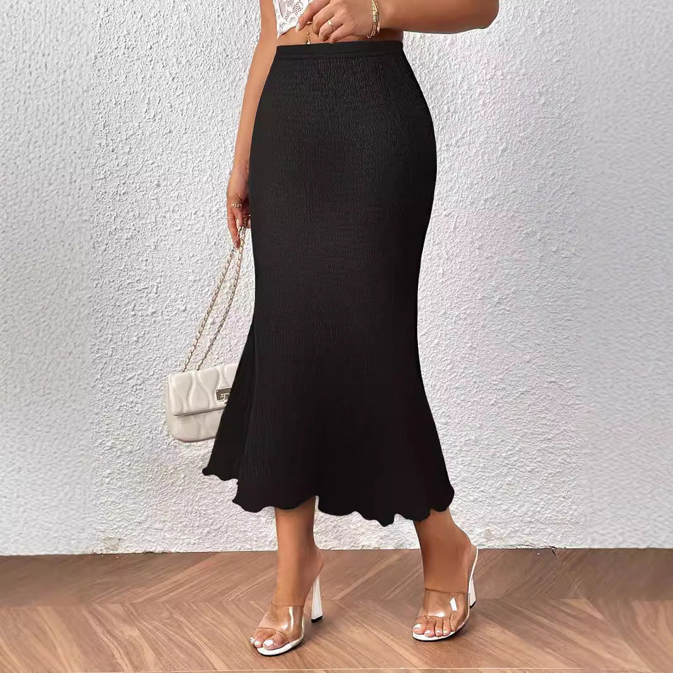 Elegant Knitted Jacquard Fishtail Long Skirt