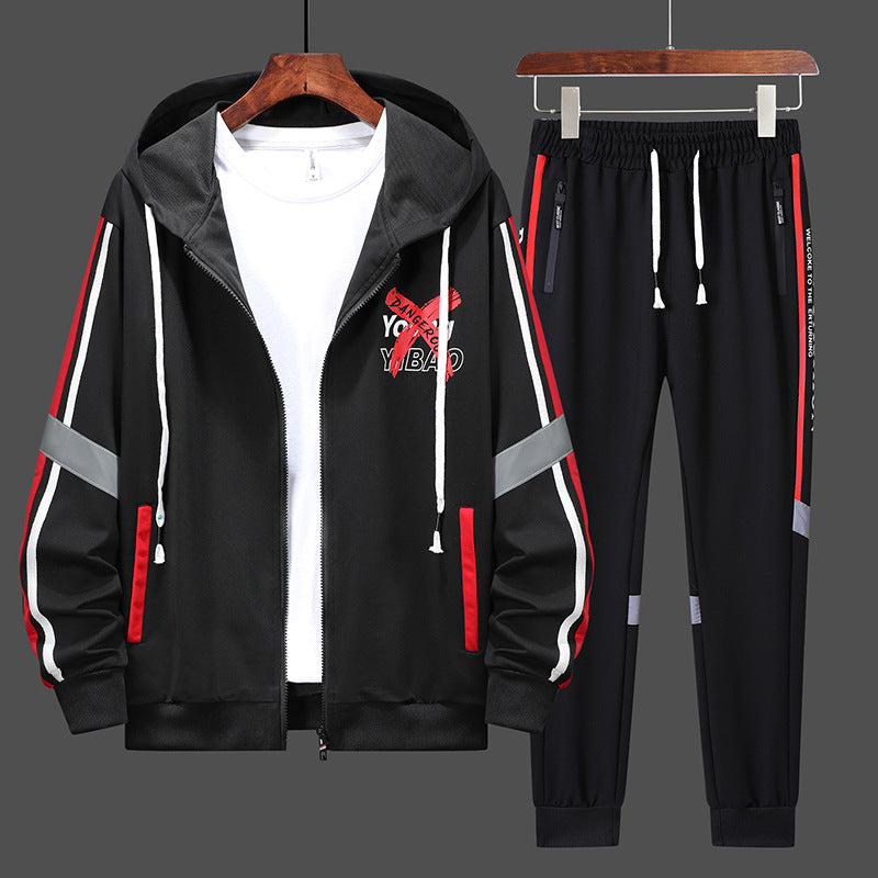 Men’s Spring-Autumn Hooded Zipper Sweatshirt Sports Suit