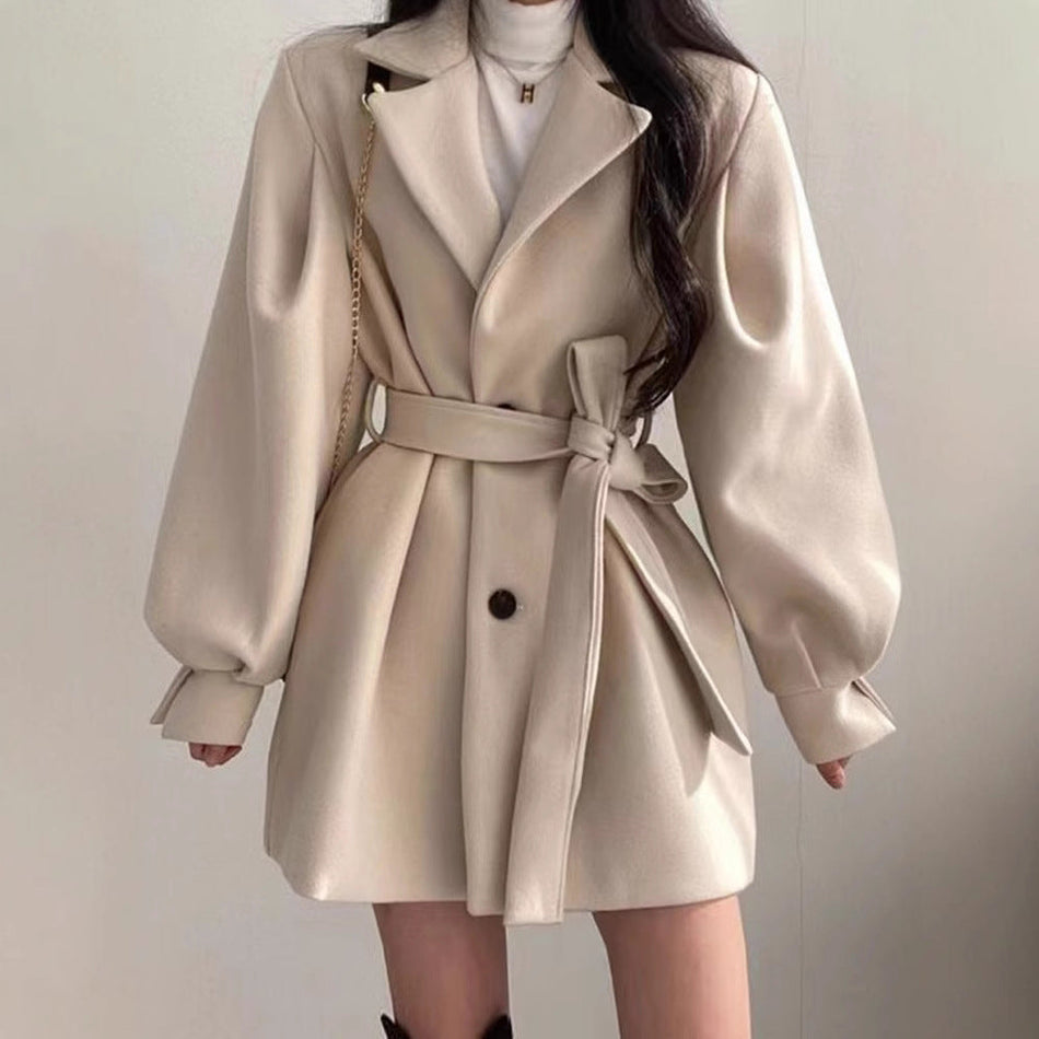 STOCK-Hepburn Style Black Woolen Coat