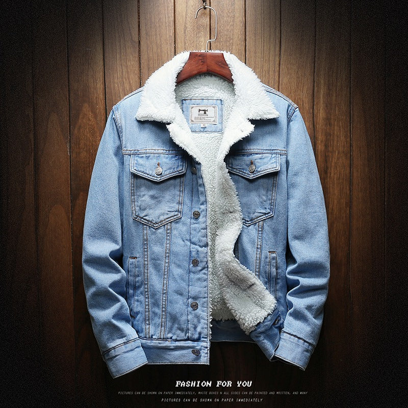 Men’s Winter Denim Jacket | Korean Slim Fit Fleece Collar Coat