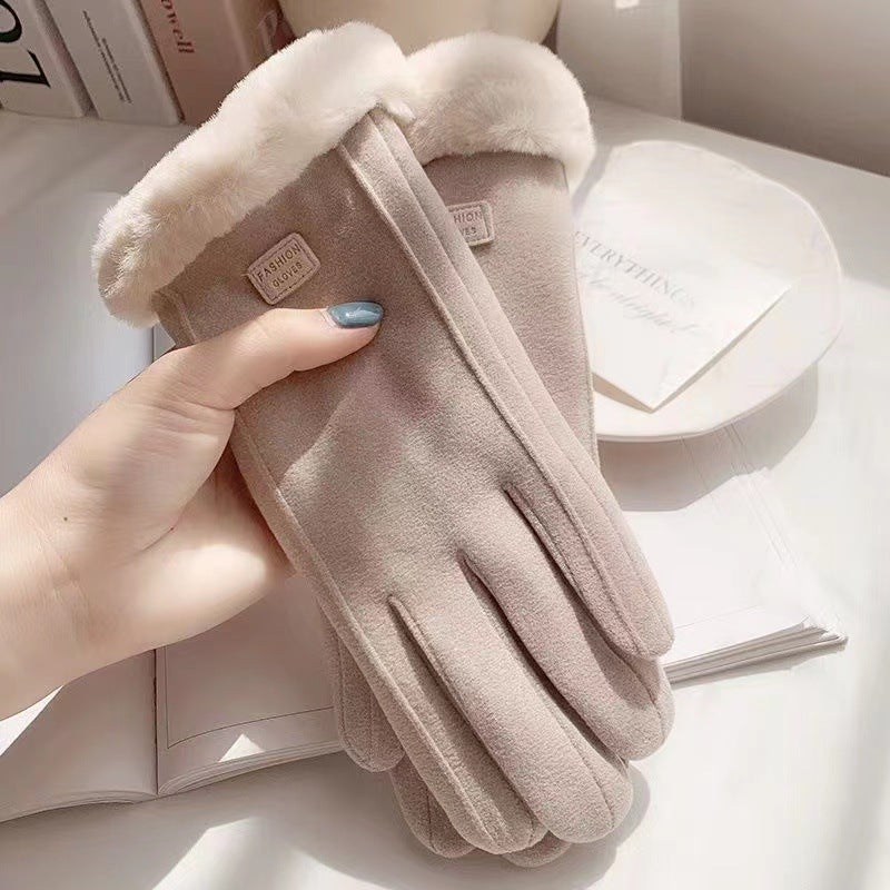 Cute Velvet Touch Screen Winter Riding Gloves for Women