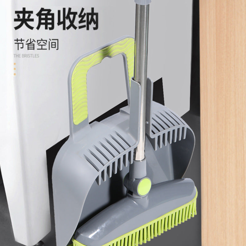 Hair Broom Dustpan Set Foldable Non-Stick Rubber Handle