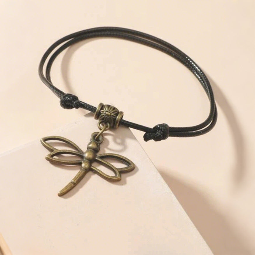 Retro Leather Dragonfly Anklet – Beach Style Foot Jewelry