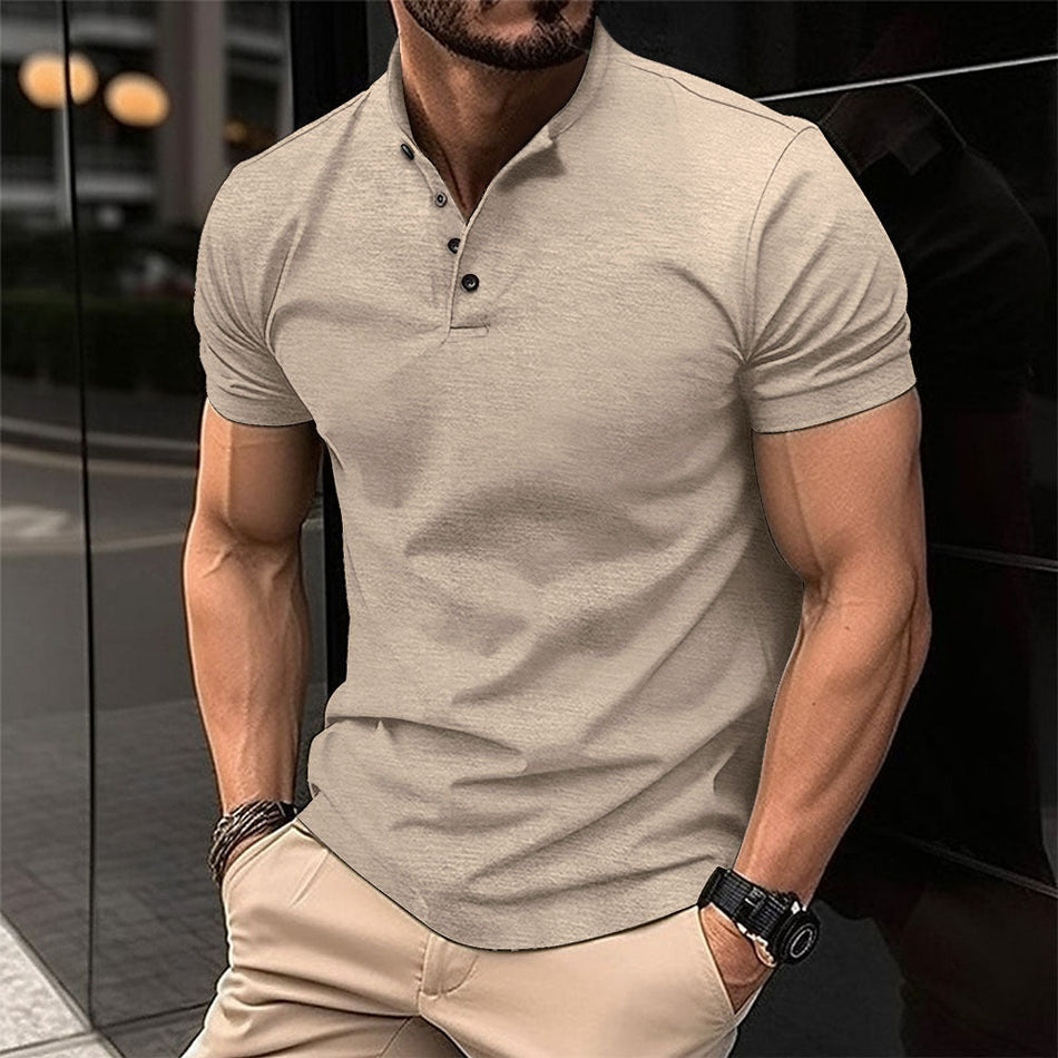 Men’s Button Henley Collar Sports Polo T-Shirt Summer