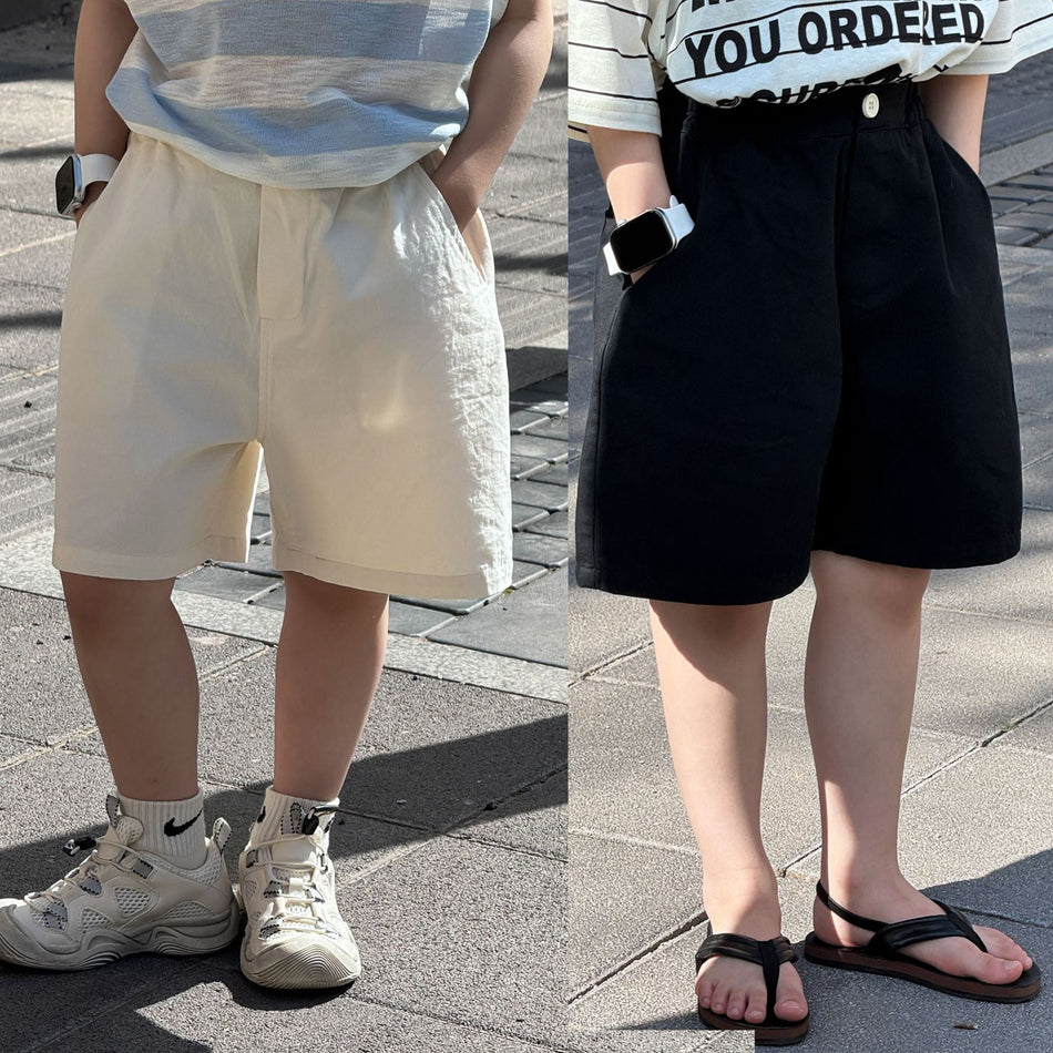 Kids’ Solid Color Washed Cotton Loose Shorts