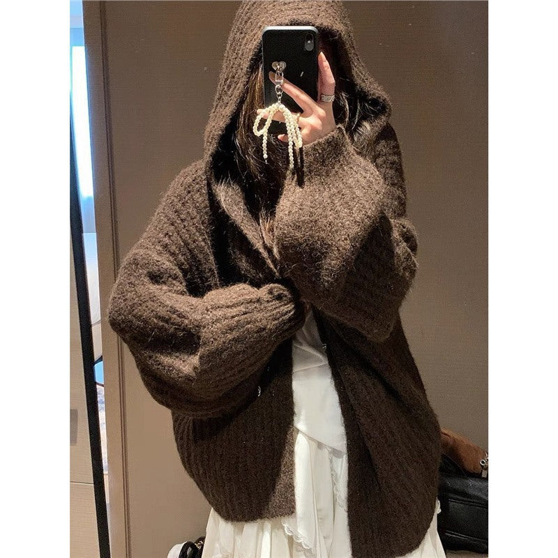 STOCK-Women’s Korean Loose Hooded Sweater Jacket 2026