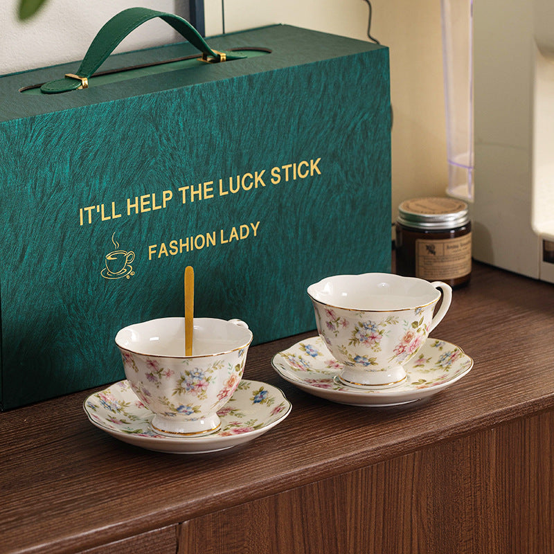 Gold-Painted Bone China Coffee Cup & Saucer Gift Set