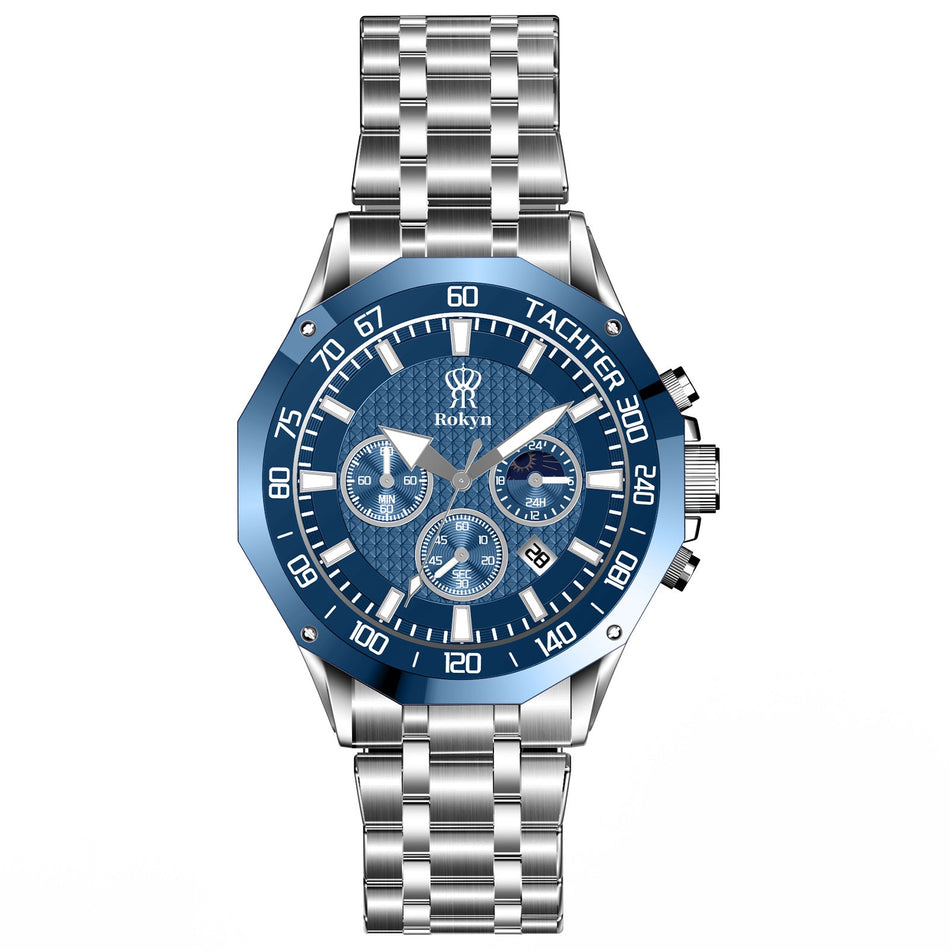 Rokyn Men’s Multi-Functional Waterproof Steel Watch