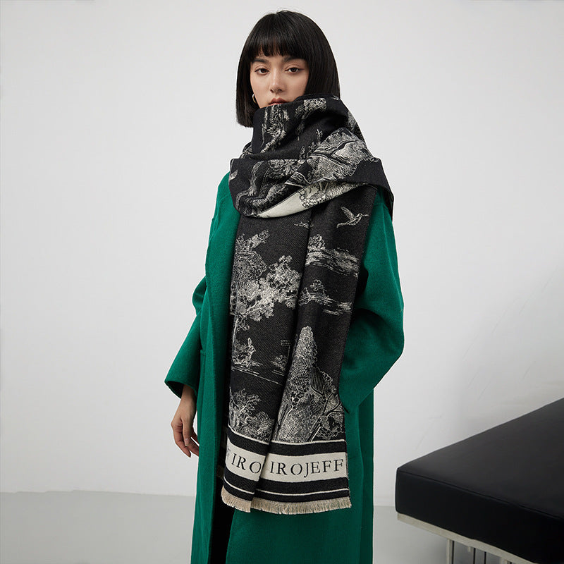 Women’s Jacquard Cashmere Scarf Warm Winter Shawl