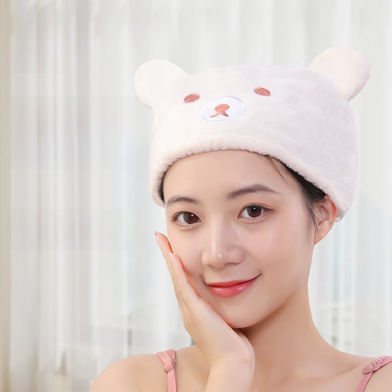 Coral Fleece Quick-Dry Bear Hair Drying Hat