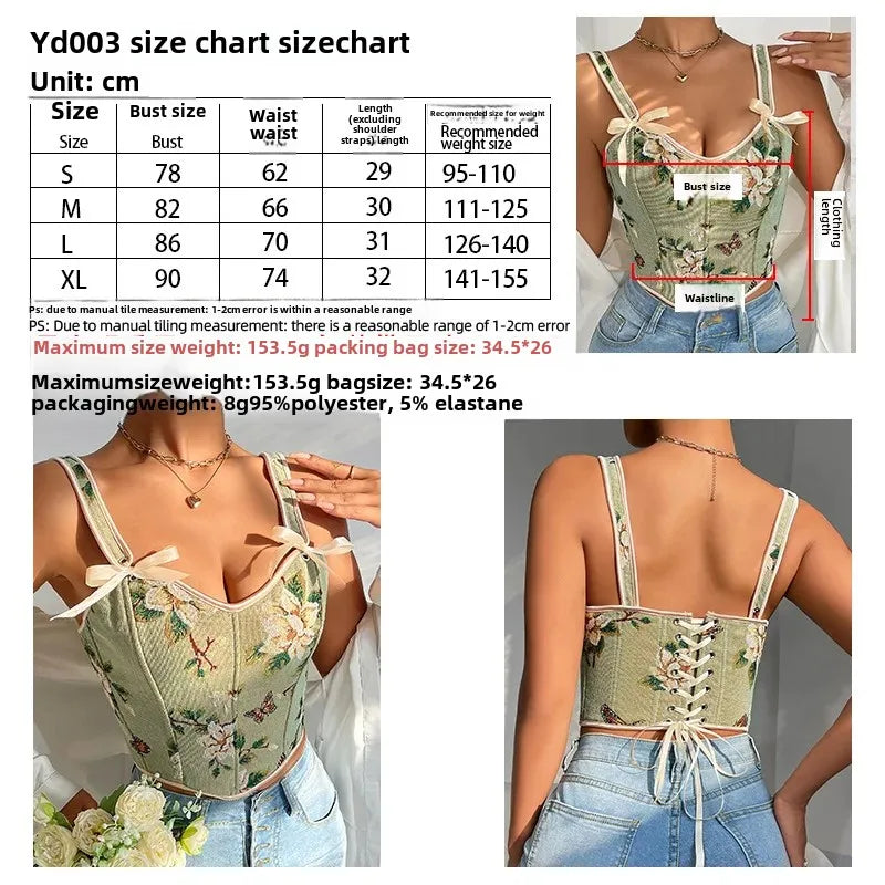 French-Style Floral Lace-Up Corset Top