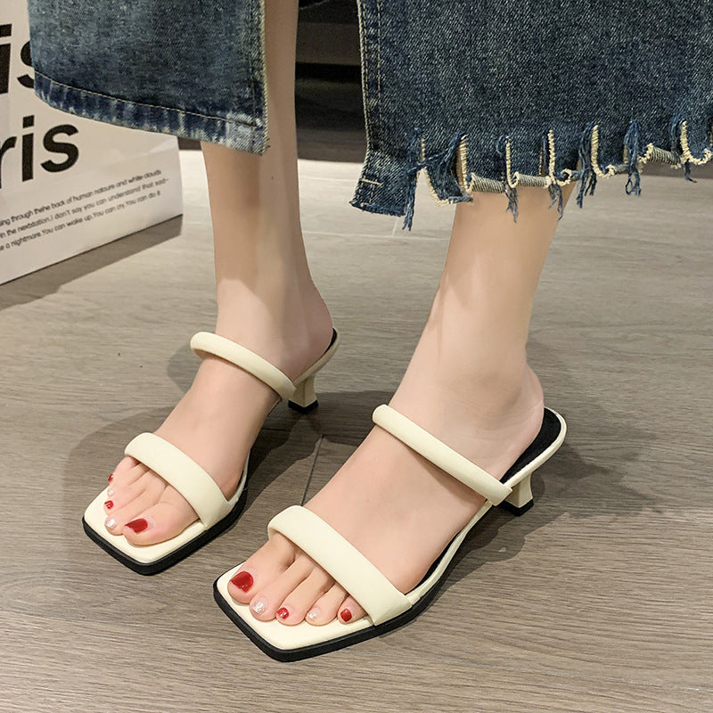 Square-Toe Thin Heel Slip-On Sandals for Women 2026