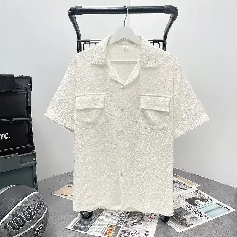 Men’s Hollow Cuban Collar Shirt – Retro Japanese Summer