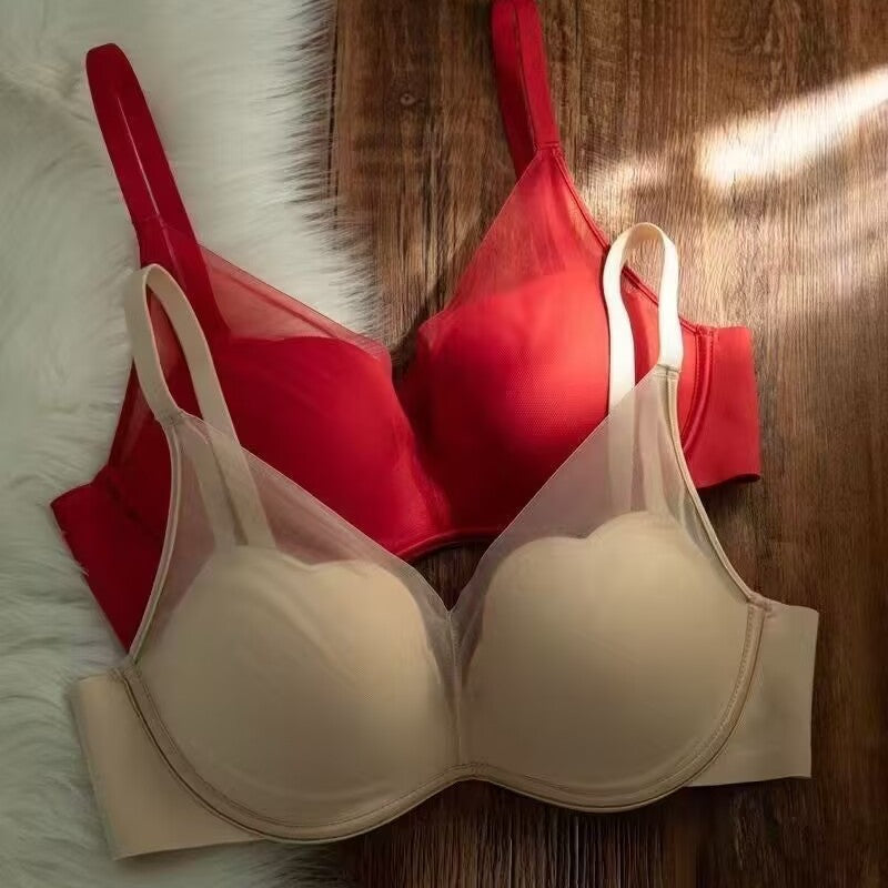 STOCK-Red Deep V Push-Up Bra – Wireless Mesh Breathable Lingerie