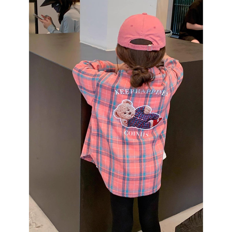 Girls' Plaid Shirt Long Sleeve 2025 Spring Fall Top