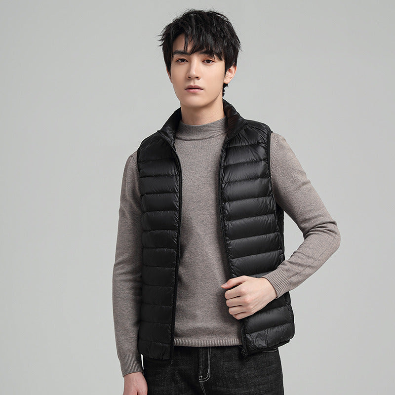 Uniqlo Men’s Down Vest – Lightweight White Duck Stand Collar