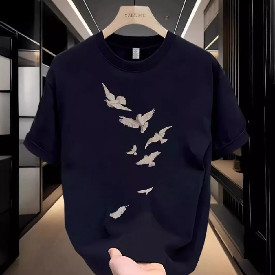 STOCK-Cotton Men's Printed T-Shirt – Summer Casual Round Neck