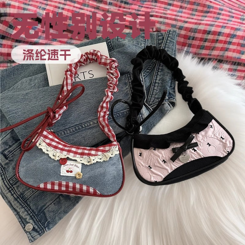 Contrast Color Plaid Underarm Crossbody Bag