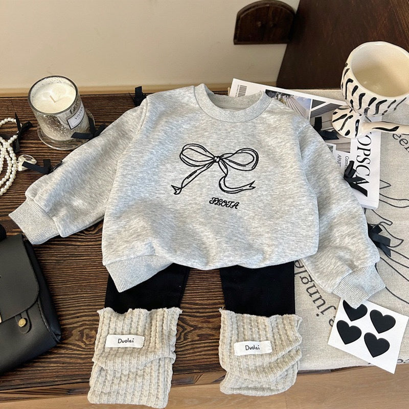 INSTOCK-Girls Autumn Bow Sweat Two-Piece Set