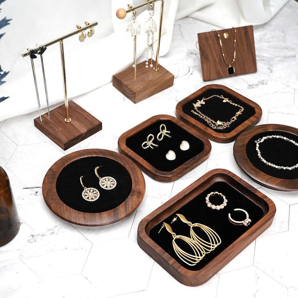 Walnut Jewelry Display Stand Necklace & Earring Props
