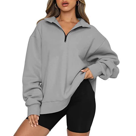 STOCK-Women’s Winter Fleece-Lined Sweater – Solid Color Loose Top