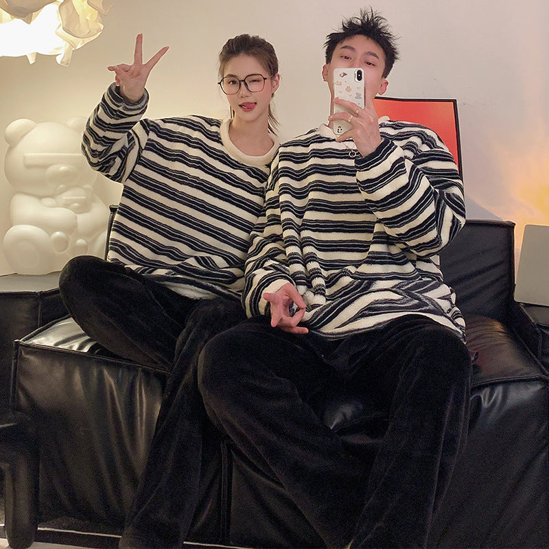 Autumn Winter Flannel Couple Pajamas Thickened Coral Fleece