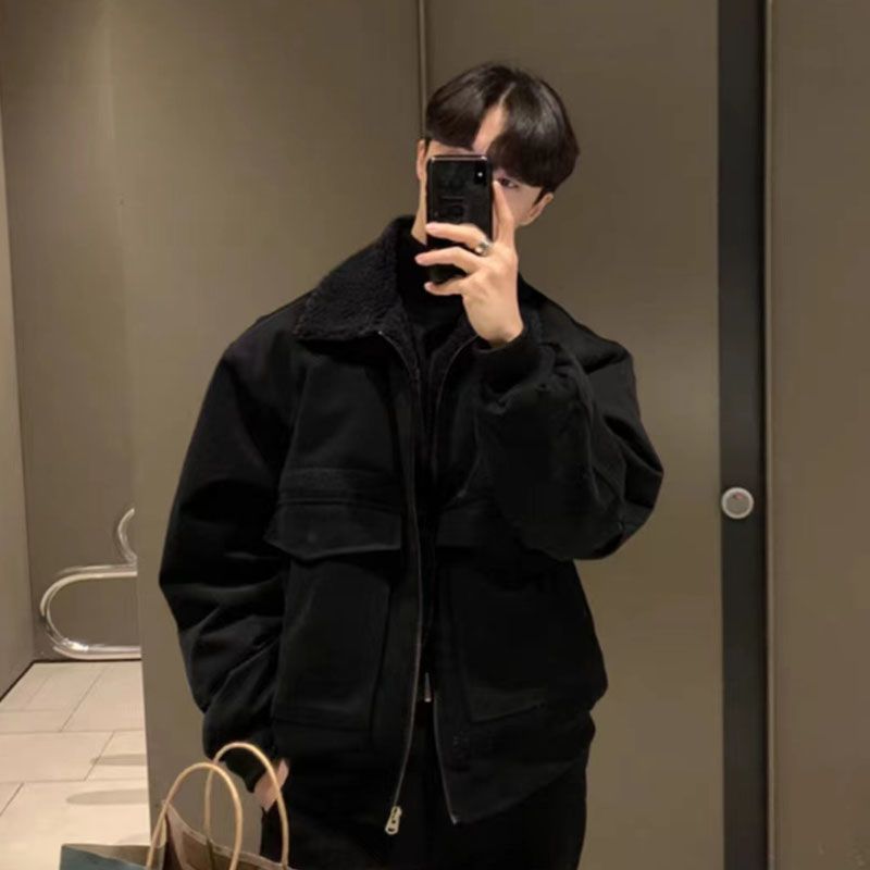Men's Lamb Wool Jacket Winter Velvet Thickened Korean Trendy