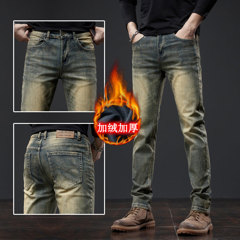 Men’s Bronze Fleece-Lined Slim Straight Winter Jeans