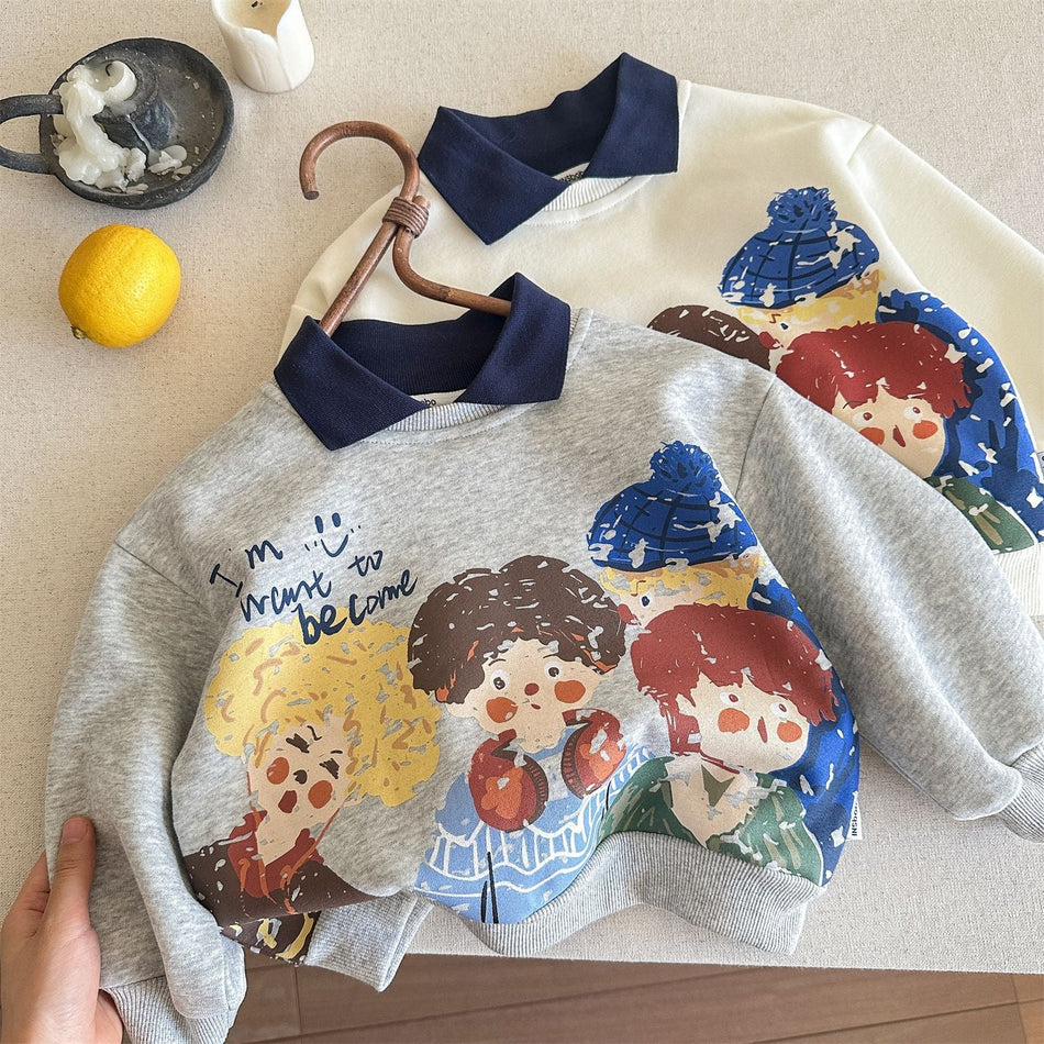 Cross-Border Boys Long Sleeved Sweatshirts Korean Polo Tops!