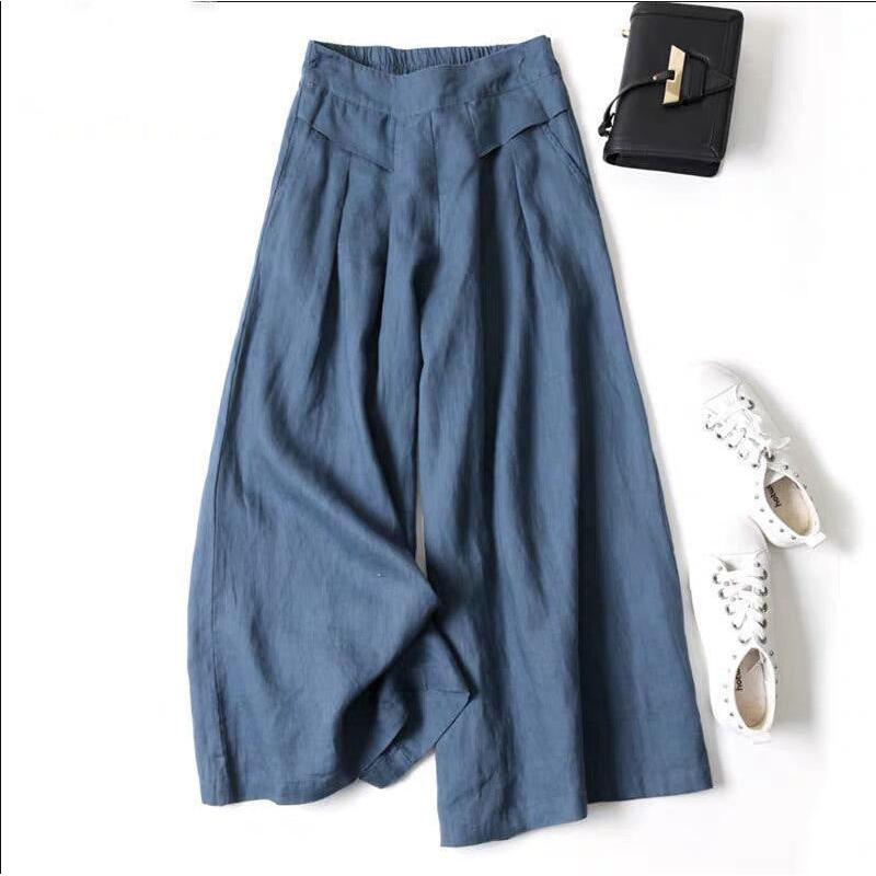 Artistic Cotton Linen Wide-Leg Culottes