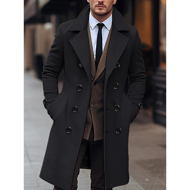 Men’s European-Style Mid-Length Woolen Double-Breast Coat