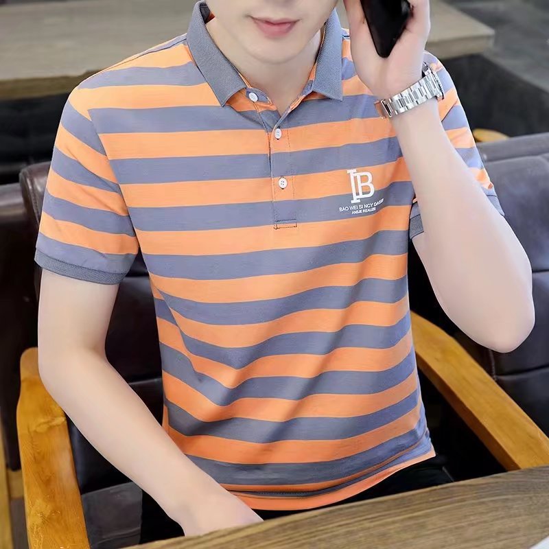 2025 Men's Polo Shirt with Stripes for Summer Casual