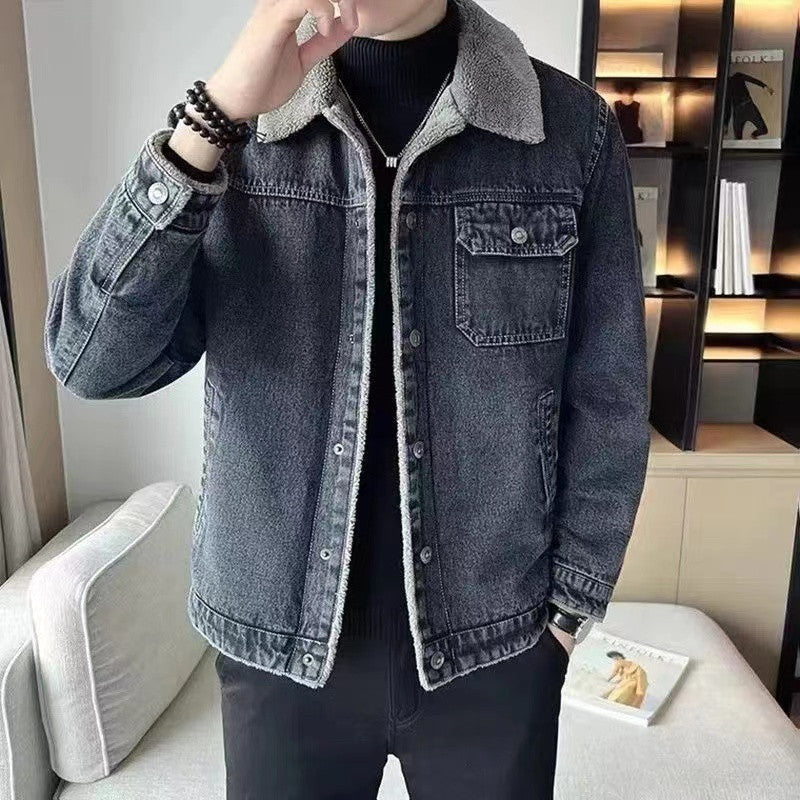 INSTOCK-Winter Velvet Denim Jacket – Thickened Warm Men’s Coat