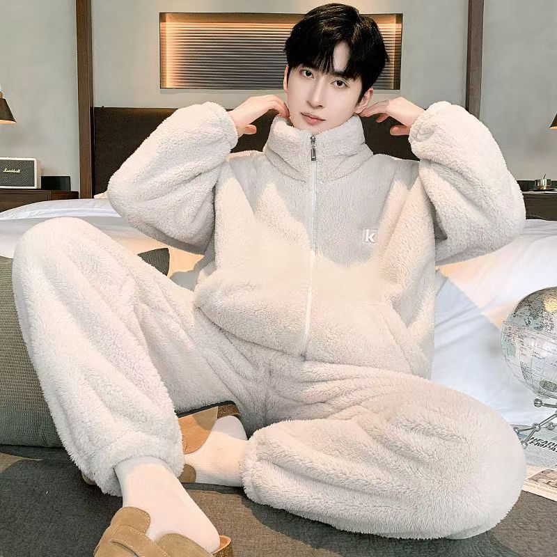 Men’s Coral Velvet Pajamas Fleece-Lined Thickened Warm Set