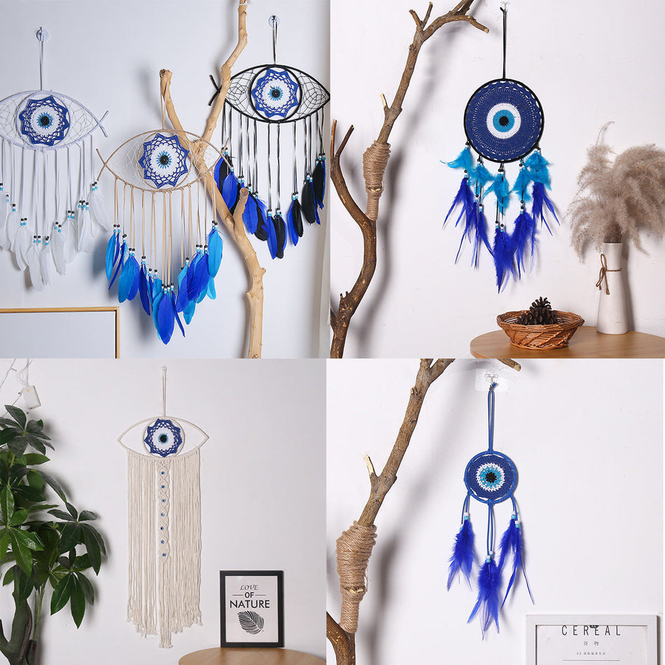 Evil Eye Dream Catcher – Protective Decor with Feathers