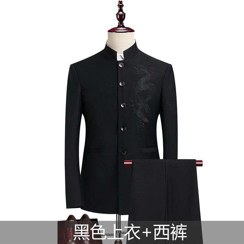 Men’s Zhongshan Suit Dragon Pattern Slim Wedding Outfit