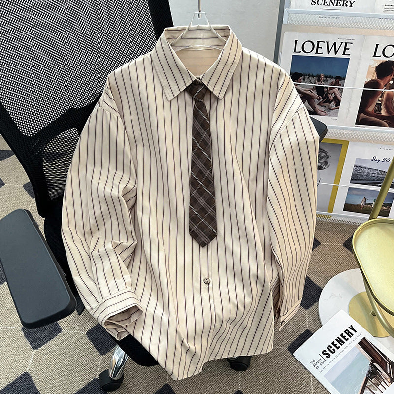 Men's Japanese Striped Loose Long-Sleeve Korean Style Shirt