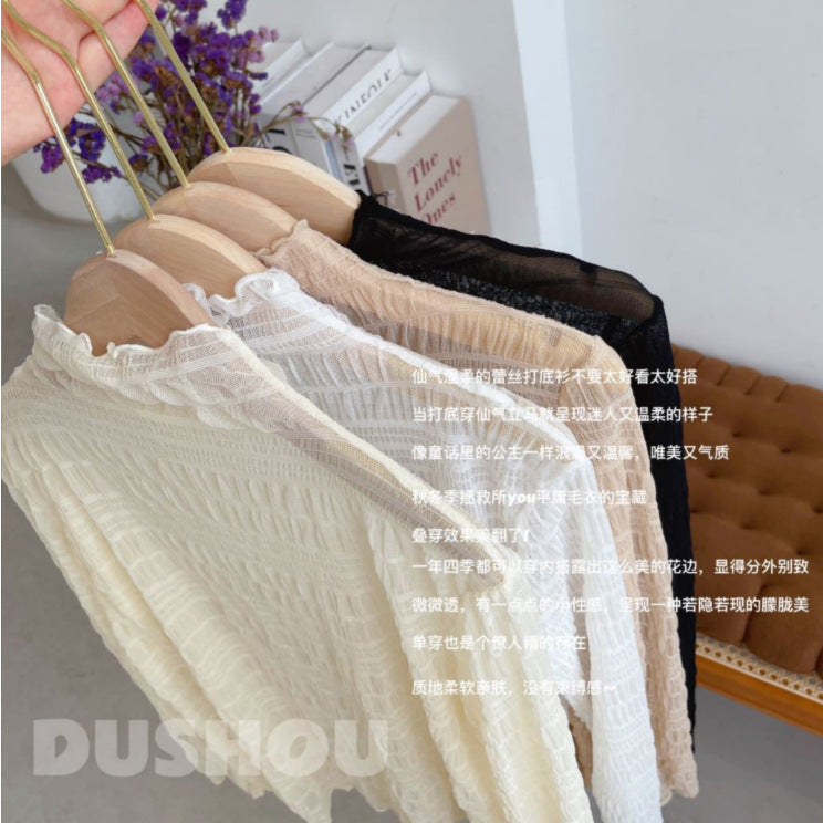 Lace Mesh High-Neck Base Shirt for Women