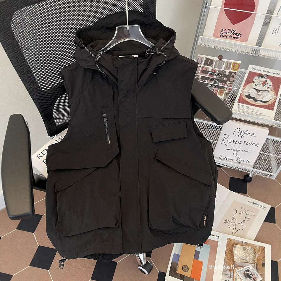 Men’s Hooded Work Vest – Summer Casual Trendy Sleeveless Jacket