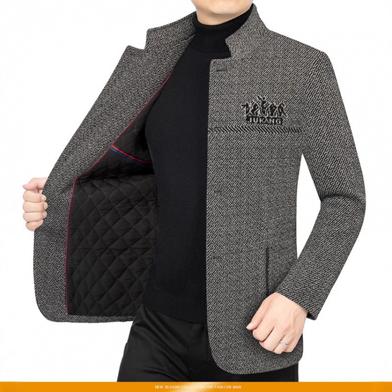 STOCK-Men’s Woolen Coat – Middle-Aged Stand Collar Padded Dad