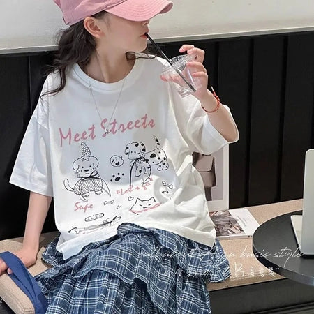 Girls 2025 Korean-Style Cartoon Summer T-Shirt – Summer Kids Fashion Nepal | Tudoholic